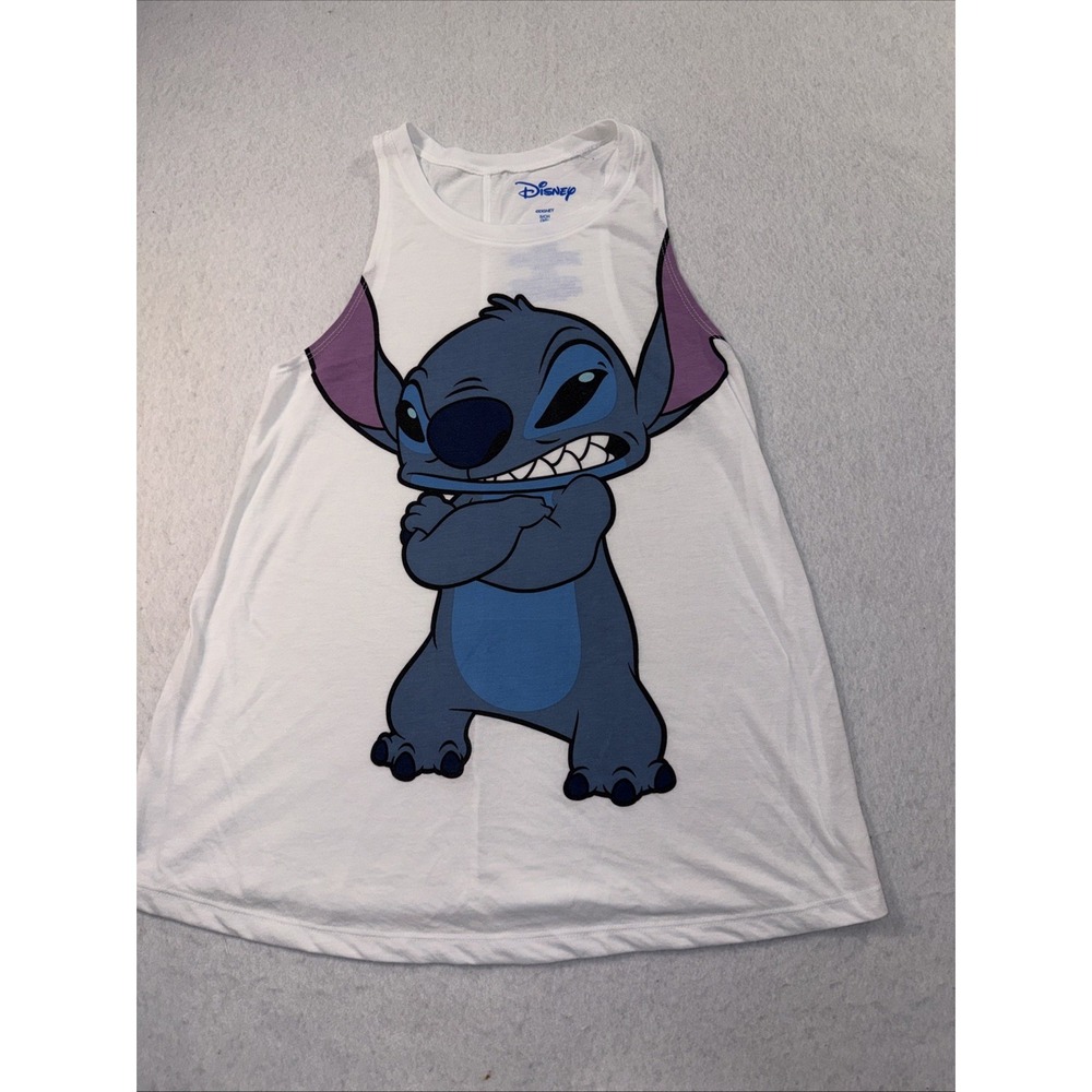 Disney Stitch Women S Tank Top White‎ Graphic Print Polyester Rayon Sleeveless